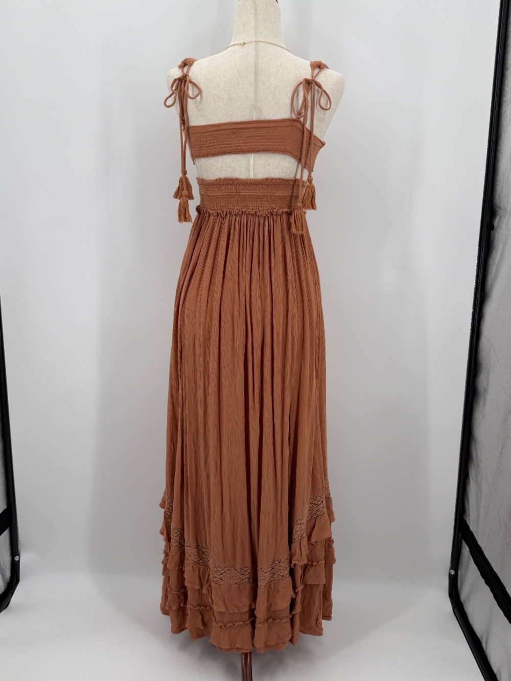 Free People Santa Maria Maxi Dress Terracotta Rust Orange Boho Cottage Ruffle XS - Picture 4 of 8